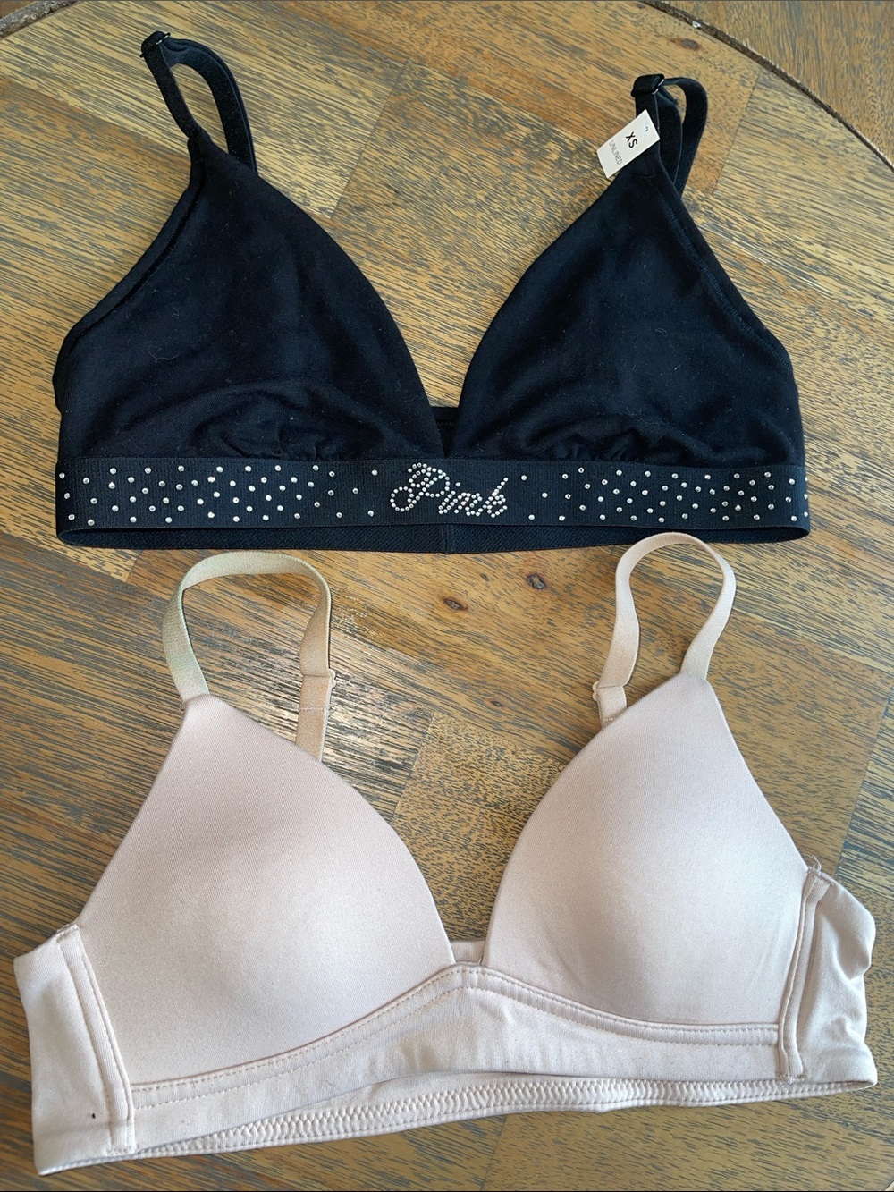 PINK Victoria's Secret Black Rhinestone Bra & Nude T-Shirt Bras